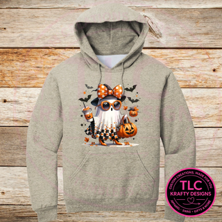 Ghost Girl Halloween Shirt, Cute Ghost Halloween Tee, Ghost with Sunglasses Shirt, Spooky Season Sweatshirt, Halloween Gift for Her - Gildan mockup