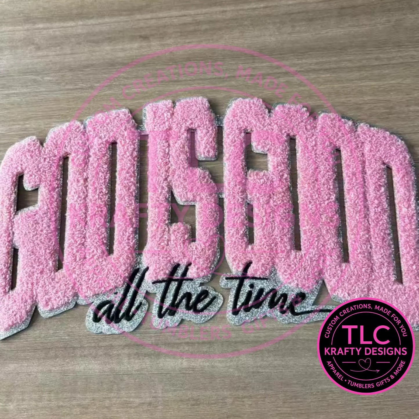 PREORDER XL God is Good Chenille Patch Pink – Faith Iron-On / Sew-On Applique CK