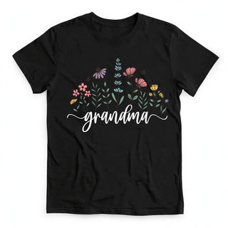 GR1 grandma wildflower design on black t-shirt