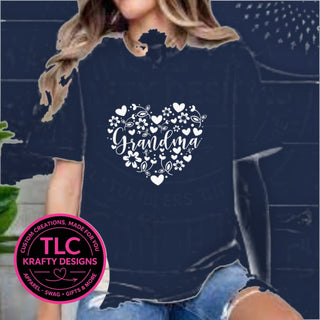 Grandma floral heart design on a navy t-shirt