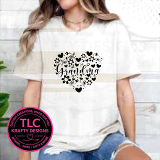 Grandma floral heart design on a white t-shirt