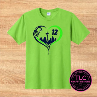 Seattle Football Heart Skyline 12 Graphic – Seattle Sports T-Shirt or Sweatshirt