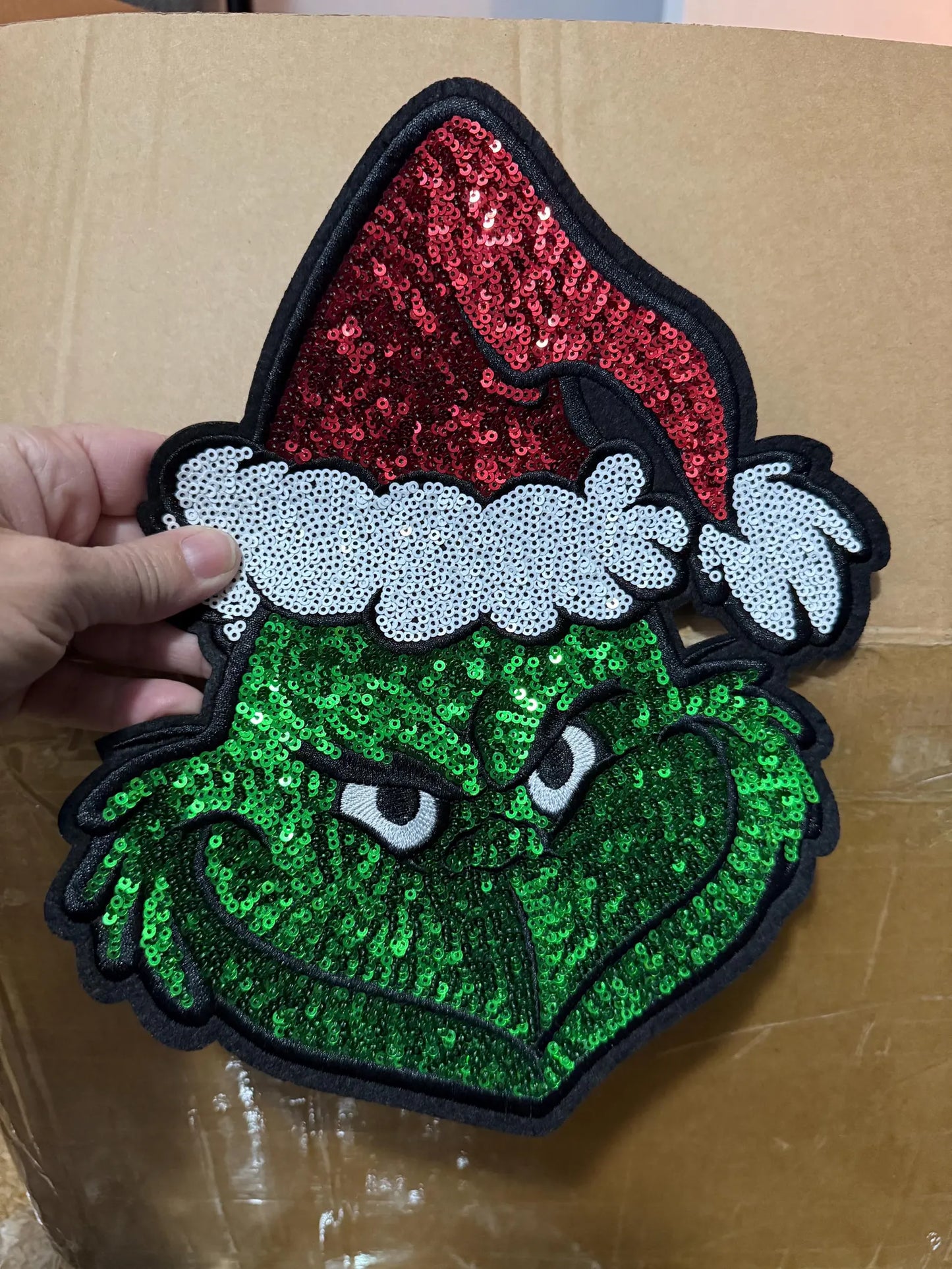 XL Green Man Christmas Sequin Patch – Feative Christmas Iron-On / Sew-On Applique CK