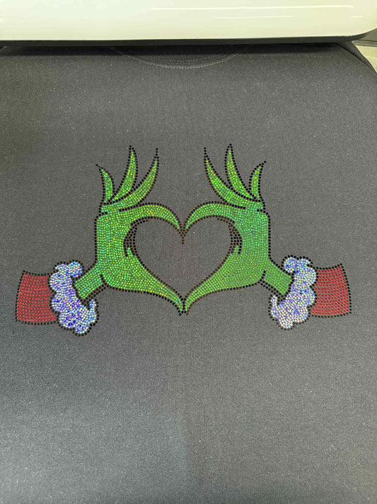 Grinch Heart Hands Spangle - Sparkly Christmas Sweatshirt