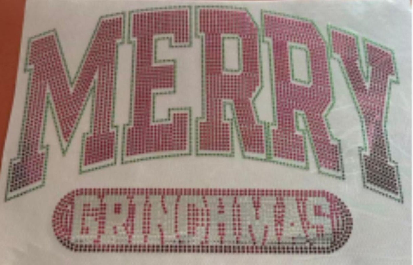Merry Grinchmas Spangle Transfer | Holiday Sparkle Iron-On | Red & Green Rhinestone Heat Transfer | Ready to Press Festive Design CK