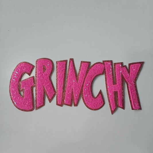 Pink Grinchy Sequin Patch - Festive Iron-On / Sew-On Holiday Applique CK