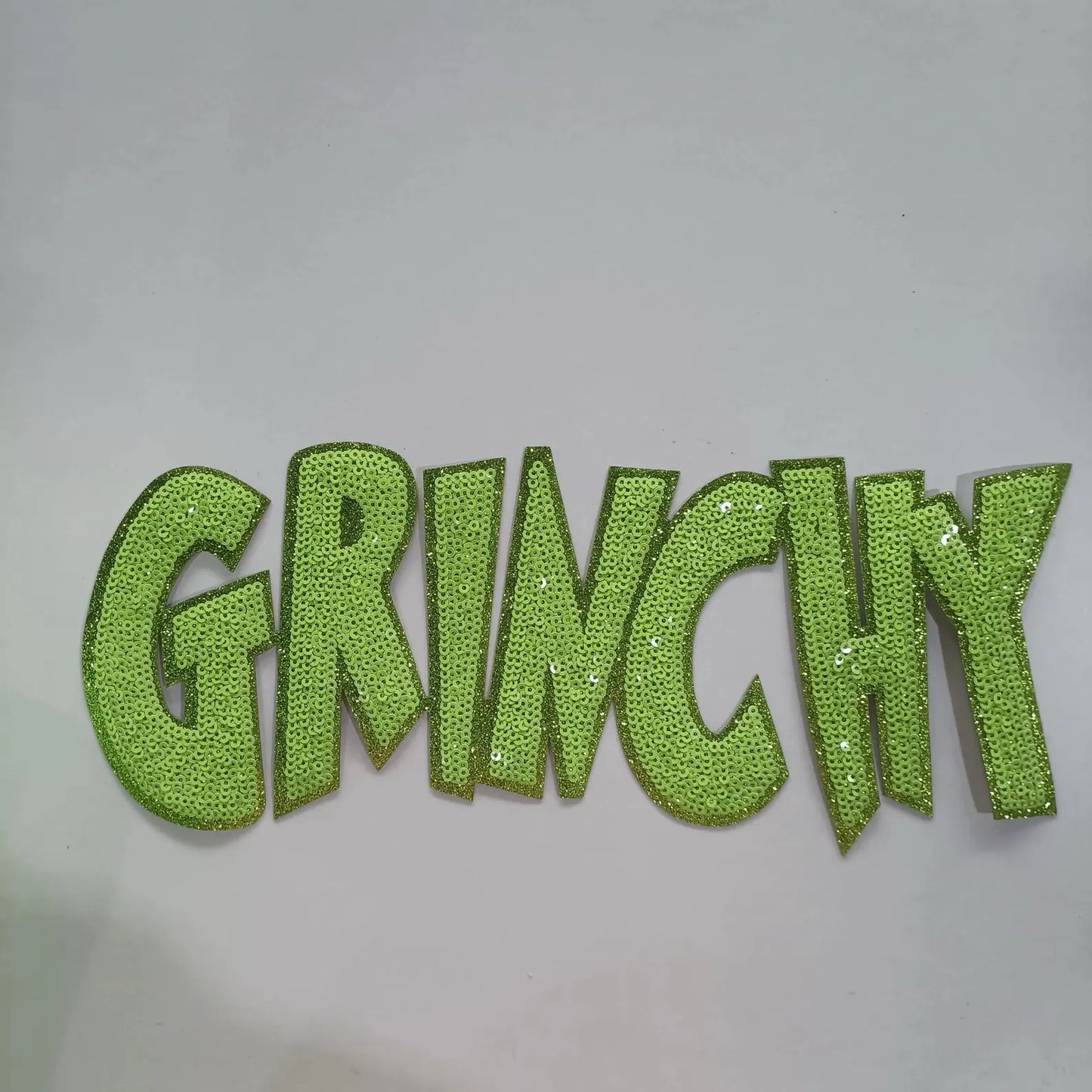 Green Grinchy Sequin Patch - Festive Iron-On / Sew-On Holiday Applique CK