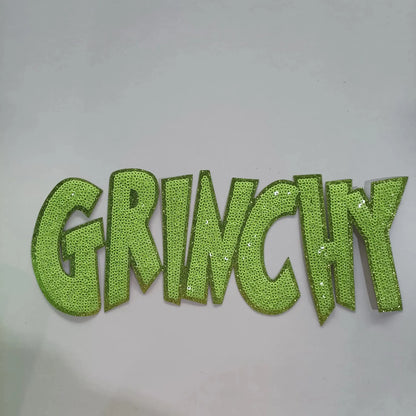 Pink Grinchy Sequin Patch - Festive Iron-On / Sew-On Holiday Applique CK