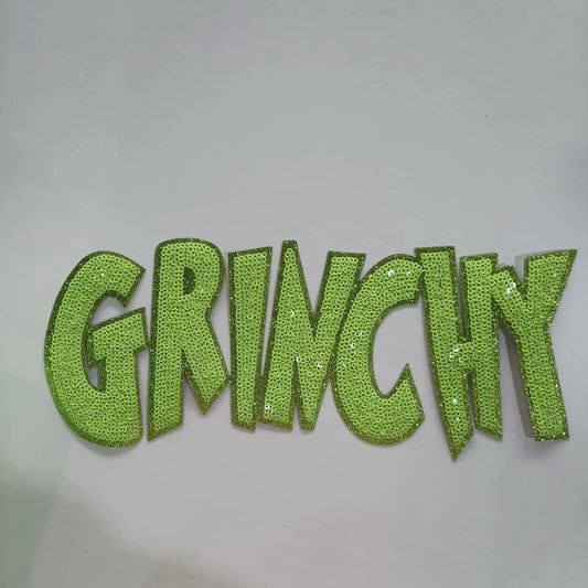 Green Grinchy Sequin Patch - Festive Iron-On / Sew-On Holiday Applique CK