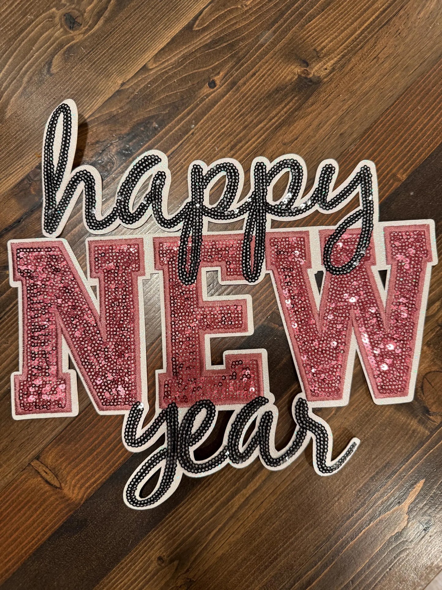XL Happy New Year Sequin Patch – Festive Holiday Iron-On / Sew-On Applique CK