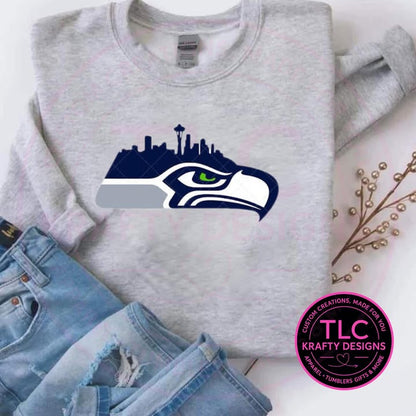 Seattle Football Skyline Hawk Graphic – Seattle Sports T-Shirt or Sweatshirt