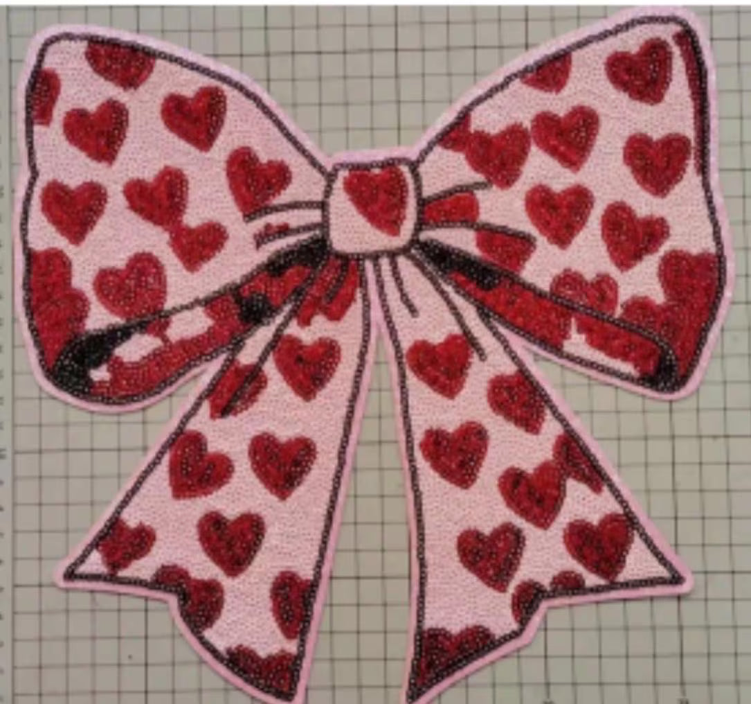 XL Heart Bow Chenille Patch – Valentine Iron-On / Sew-On Applique CK
