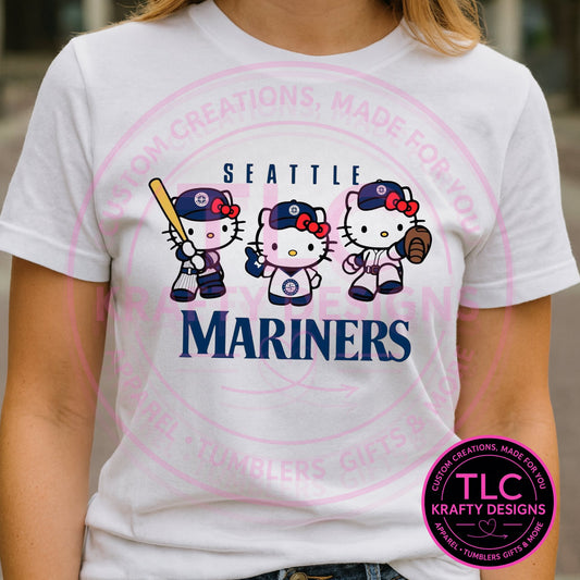 Seattle Baseball Hello Kitty Trio T-Shirt – Adorable Baseball Fan Tee!