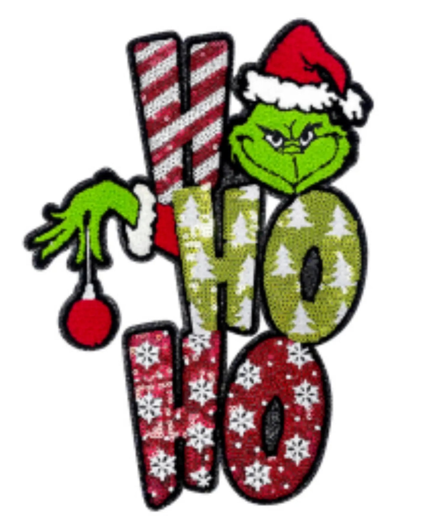 XL Grinchy Ho Ho Ho Patch – Festive Holiday Iron-On / Sew-On Applique CK