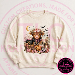 Highland Cow Halloween Shirt, Cow Witch Halloween Tee, Cute Cow Halloween Sweatshirt, Farm Halloween Shirt, Cow Lover Gift - Gildan mockup