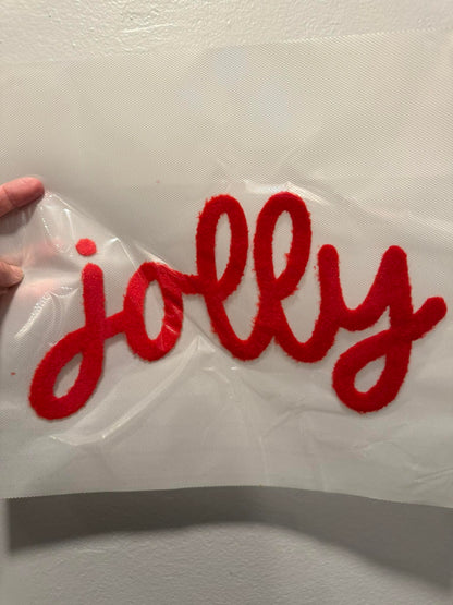 Puffy Chenille JOLLY Patch – Red Fuzzy Christmas Applique | Festive Holiday JOLLY Design for Sweatshirts, Hoodies & DIY Crafts