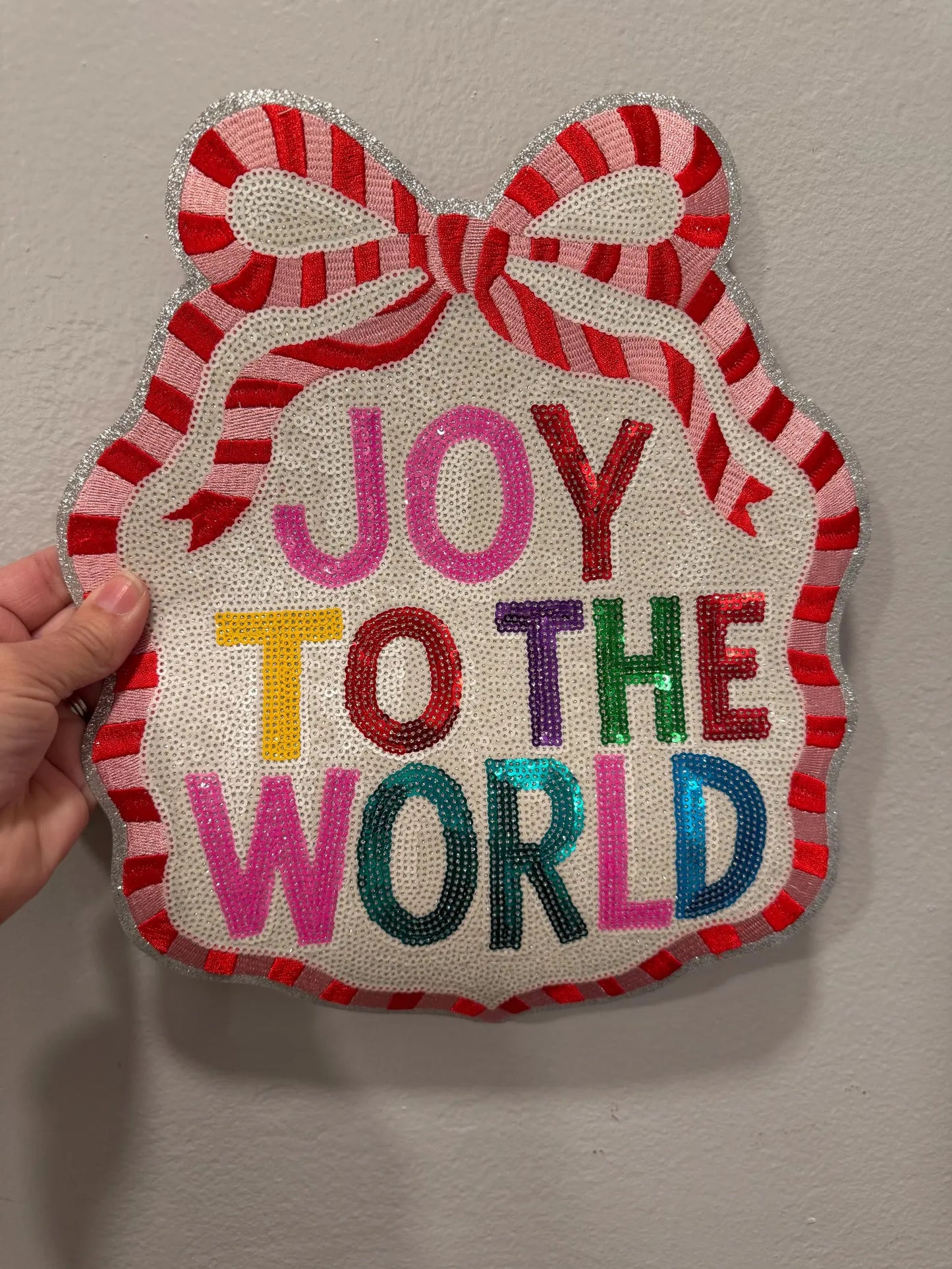 XL Joy to the World Sequin Patch – Festive Holiday Iron-On / Sew-On Applique CK