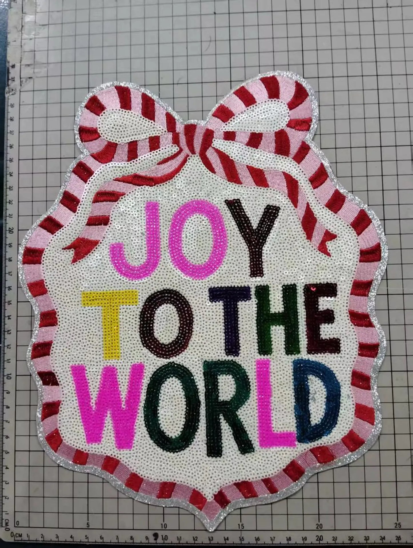 XL Joy to the World Sequin Patch – Festive Holiday Iron-On / Sew-On Applique CK