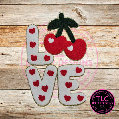 XL Love Cherries Chenille Patch – Valentine Iron-On / Sew-On Applique CK