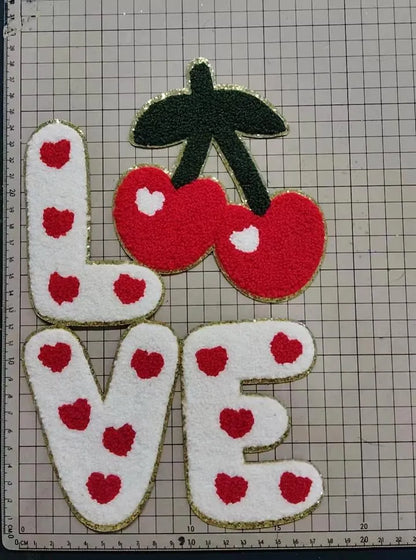 XL Love Cherries Chenille Patch – Valentine Iron-On / Sew-On Applique CK