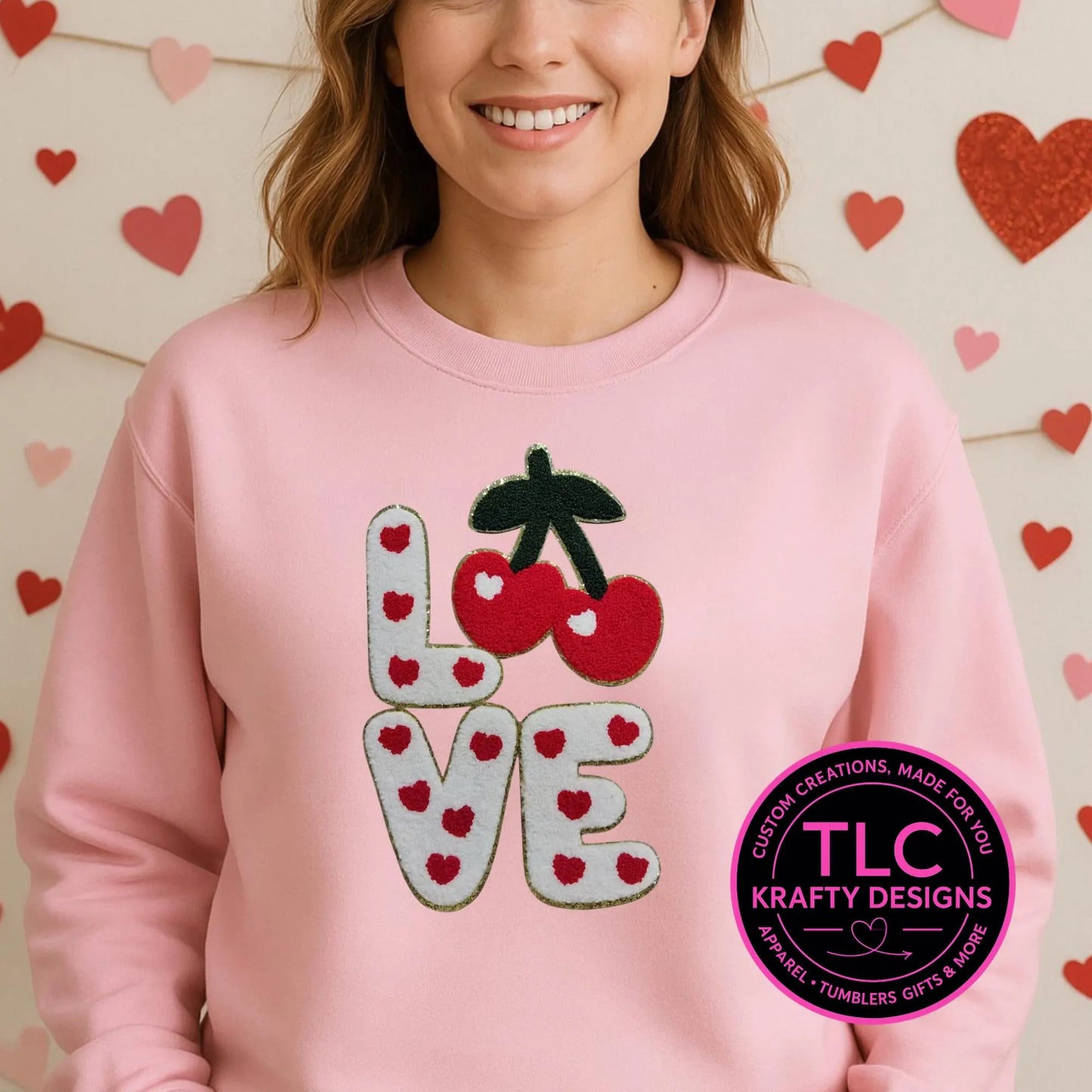 PREORDER XL Love Cherries Chenille Patch – Valentine Iron-On / Sew-On Applique CK
