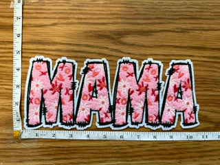 XL MAMA Pink Floral Chenille Patch - Valentine's Day Iron-On/ Sew-On Appliqué