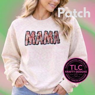 XL MAMA Pink Floral Chenille Patch - Valentine's Day Iron-On/ Sew-On Appliqué