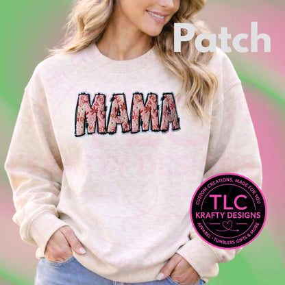 XL MAMA Pink Floral Chenille Patch - Valentine's Day Iron-On/ Sew-On Appliqué