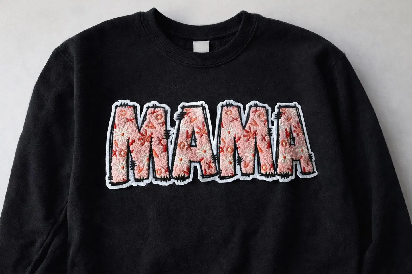 XL MAMA Pink Floral Chenille Patch - Valentine's Day Iron-On/ Sew-On Appliqué