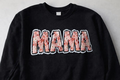 XL MAMA Pink Floral Chenille Patch - Valentine's Day Iron-On/ Sew-On Appliqué