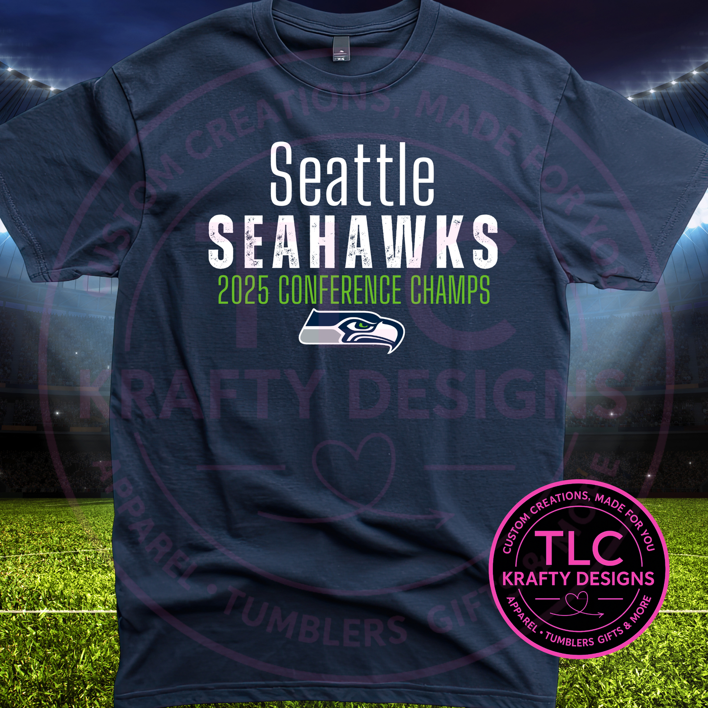 Seattle Football 2025 Conference Champs Logo Graphic Green Detail – Seattle Sports T-Shirt or Sweatshirt