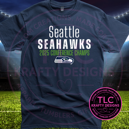 Seattle Football 2025 Conference Champs Logo Graphic Green Detail – Seattle Sports T-Shirt or Sweatshirt