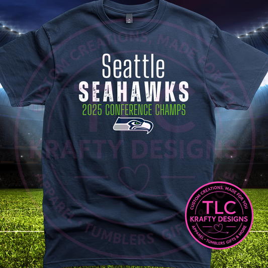 Seattle Football 2025 Conference Champs Logo Graphic Green Detail – Seattle Sports T-Shirt or Sweatshirt