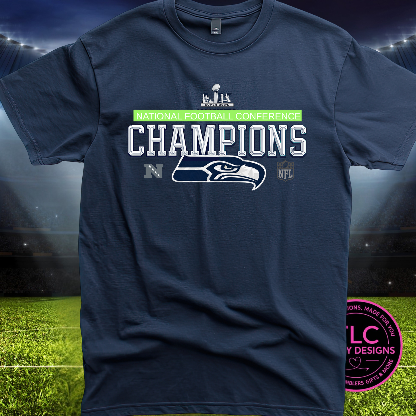 Seattle Football Conference Champions Graphic Lime Detail – Seattle Sports T-Shirt or Sweatshirt