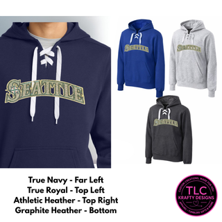 Seattle Baseball Sequin Patch Lace Sweatshirt – Lace Hoodie with 10.5” Sparkle Patch