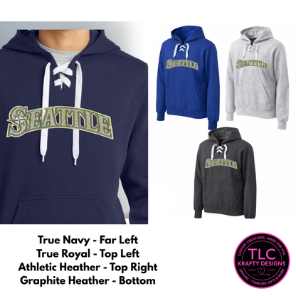 Seattle Baseball Sequin Patch Lace Sweatshirt – Lace Hoodie with 10.5” Sparkle Patch