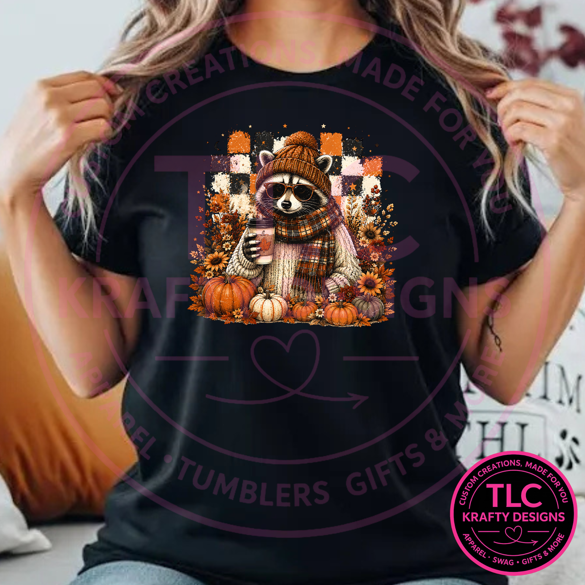 Fall Floral Cozy Raccoon Design – Autumn Vibes Apparel