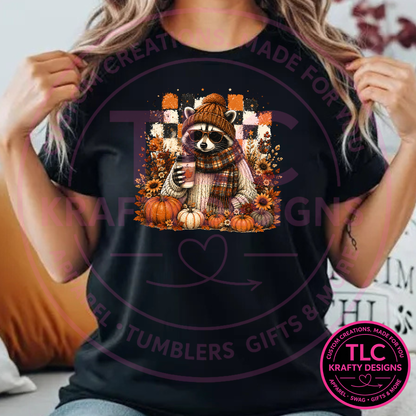 Fall Floral Cozy Raccoon Design – Autumn Vibes Apparel
