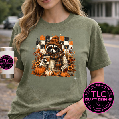 Fall Floral Cozy Raccoon Design – Autumn Vibes Apparel