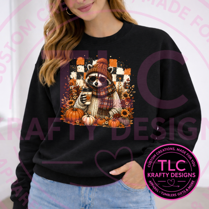 Fall Floral Cozy Raccoon Design – Autumn Vibes Apparel