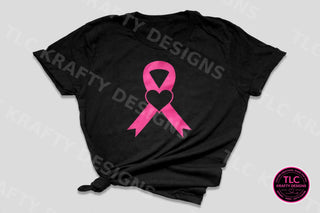 CARE3 pink ribbon heart product photo - black tee