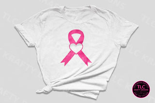 CARE3 pink ribbon heart product photo - white tee