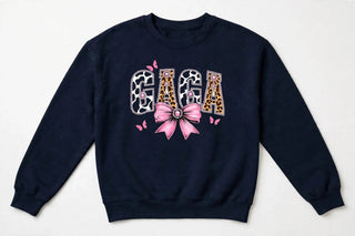 GAGA cow print varsity design on navy sweatshirt