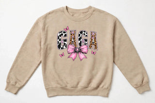 GAGA cow print varsity design on sand sweatshirt