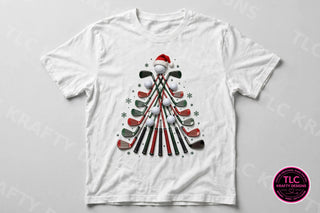 GOLF3 golf club Christmas tree — white tee mockup