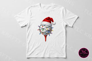GOLF4 Santa hat golf ball — white tee mockup