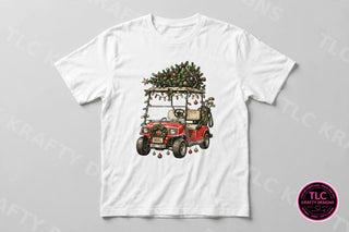 GOLF5 Christmas golf cart — white tee mockup