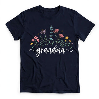 GR1 grandma wildflower design on navy t-shirt