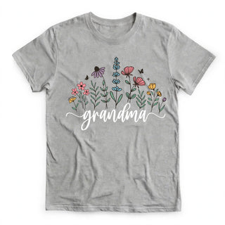 GR1 grandma wildflower design on sports gray t-shirt