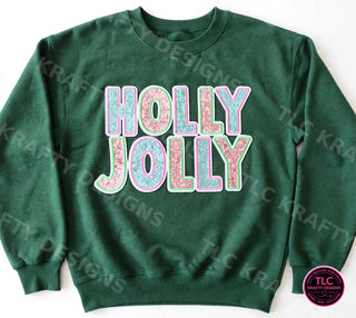 Holly Jolly Patch Sweatshirt - Forest Green crewneck mockup